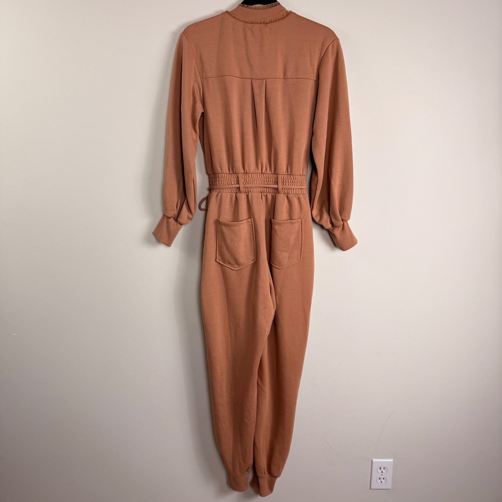 For Love & Lemons Yuna Ruffle Rosebud Zip Front Jumpsuit in Clay Size XS - Picture 3 of 13